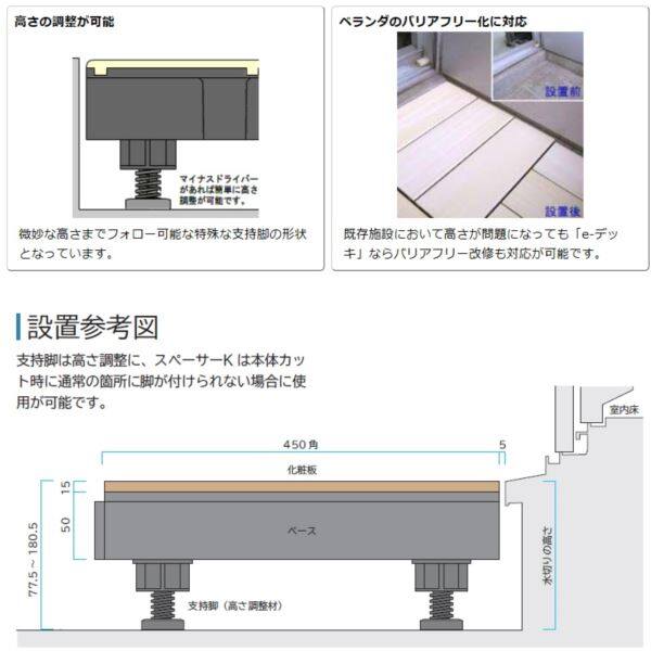 ミヅシマ工業 e-デッキ 化粧板＋ベース 450 × 450 × 65mm 1セット 