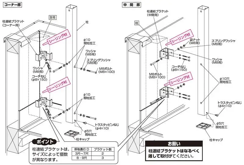 2階テラス屋根の取付方法