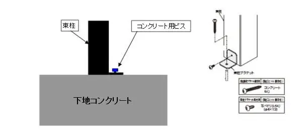 ウッドデッキの基礎の断面（コンクリート）