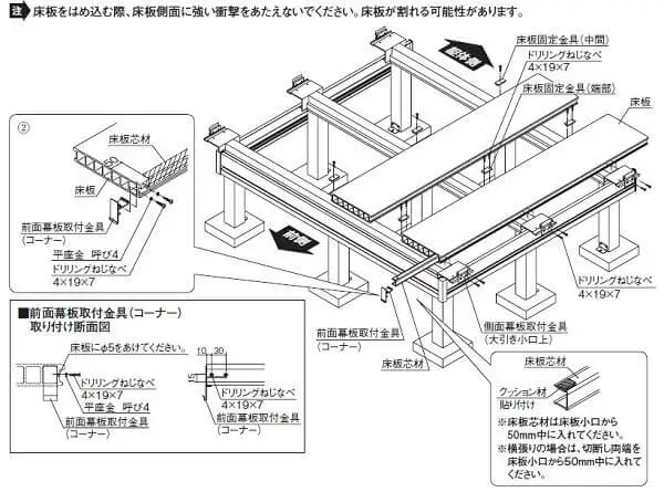 床板（1枚目）取付の様子