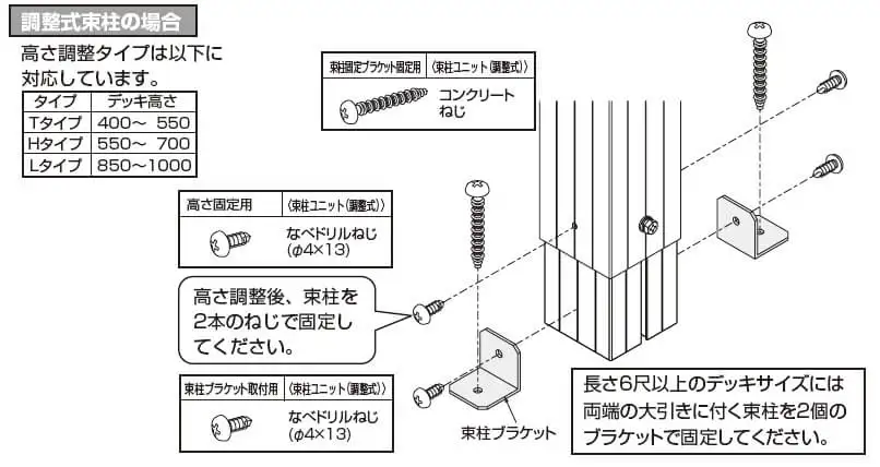 調整式束柱 メーカー組立説明書の抜粋