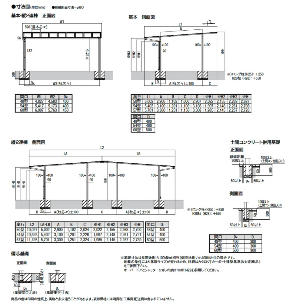 LIXIL リクシル ネスカF 2台用 基本 48-54型 H28柱 ポリカーボネート屋根材使用 