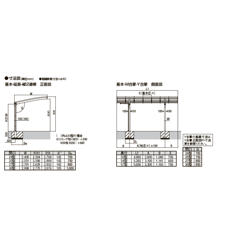 【商品のみ】 LIXIL リクシル フーゴR 1台用 基本 30-54型 ロング柱 H25 ポリカーボネート屋根材使用 