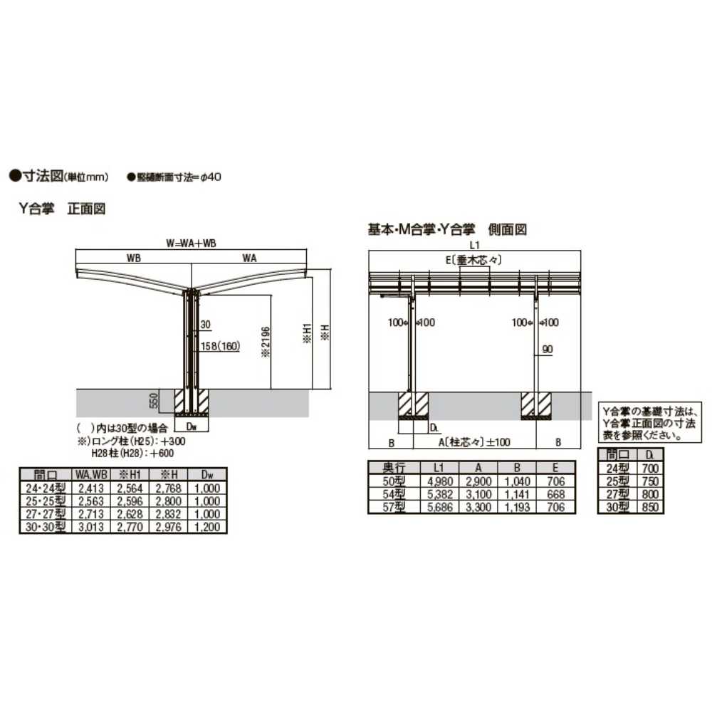 【商品のみ】 LIXIL リクシル フーゴR 1台用 Y合掌 25・25-54型 ロング柱 H25 熱線吸収ポリカーボネート屋根材使用 