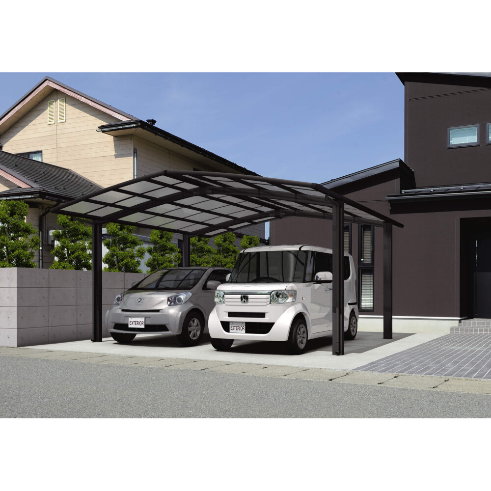 三協アルミ カムフィエース 2台用 M合掌タイプ 50 (27?33) H28 屋根材：ポリカーボネート板 柱6本 