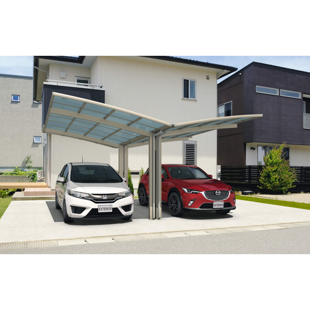 【商品のみ】 三協アルミ カムフィエース 2台用 Y合掌タイプ 50 (24・33) H23 屋根材：ポリカーボネート板 柱6本 