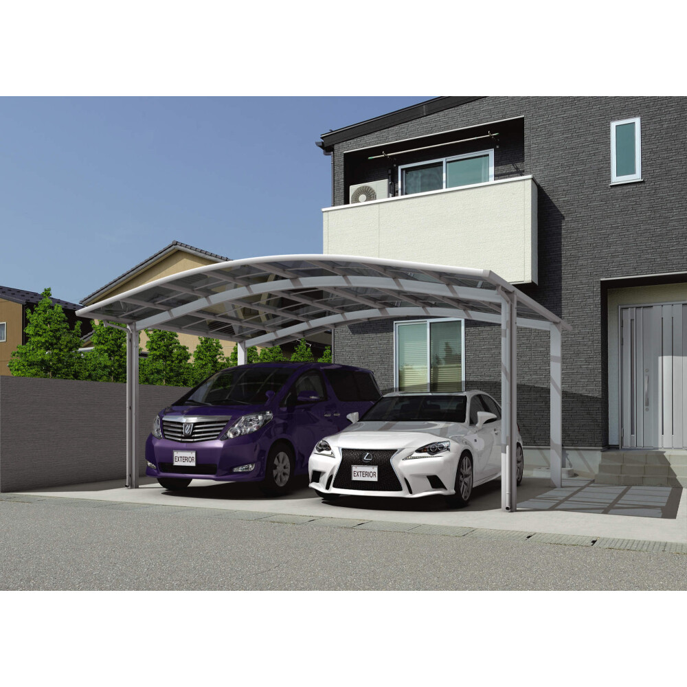 三協アルミ カムフィエースワイド 2台用 基本タイプ 5736 H23 屋根材：熱線遮断ポリカーボネート板 柱4本 『 カーポート 車庫 ガレージ 』 三協アルミ カムフィエースワイド 2台用 基本タイプ 4351 H25 屋根材