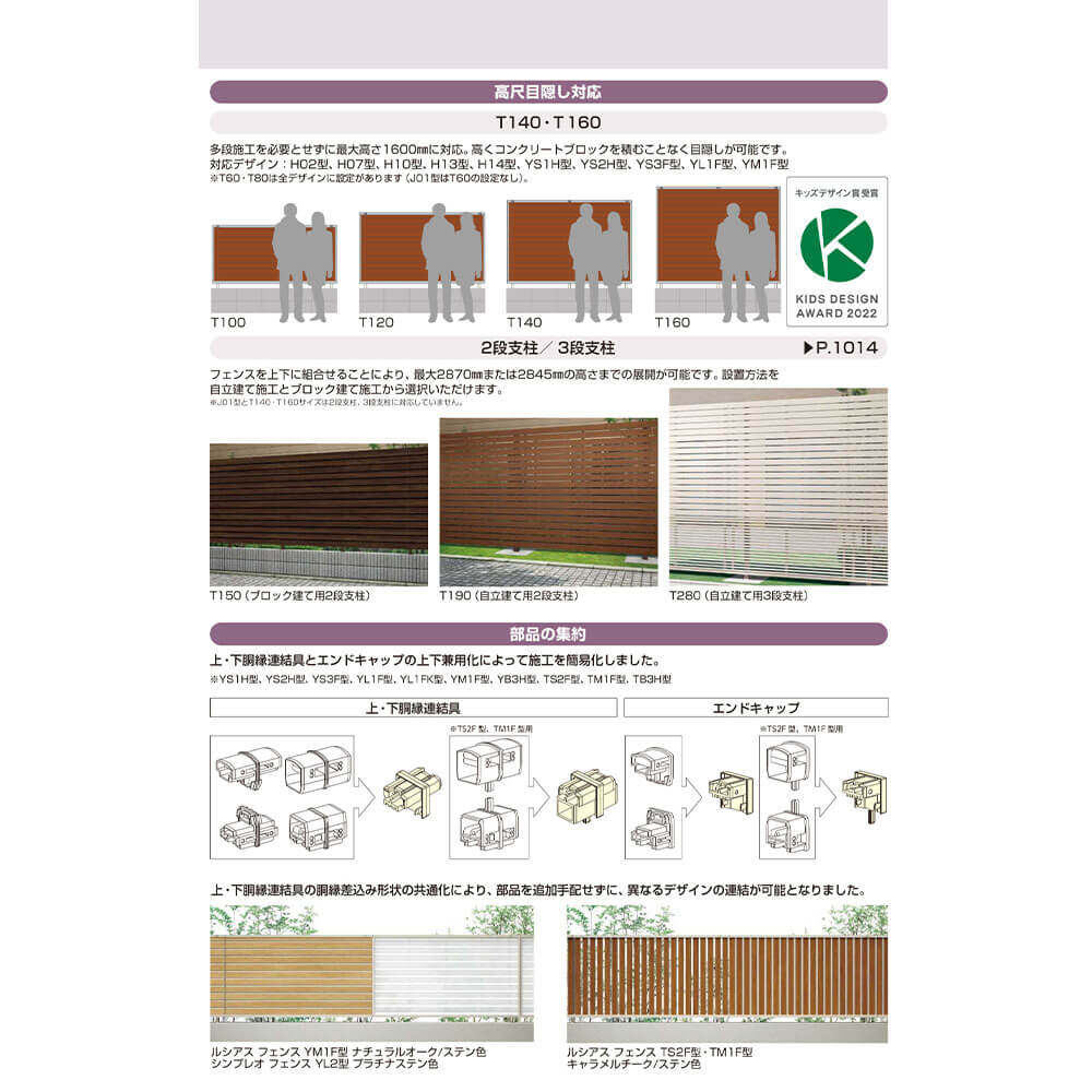 YKKAP YKK ルシアスフェンス H02型 コーナー部材 T160 (H1600 高さ160cm) 目隠しコーナー継手 通常用 木調色 