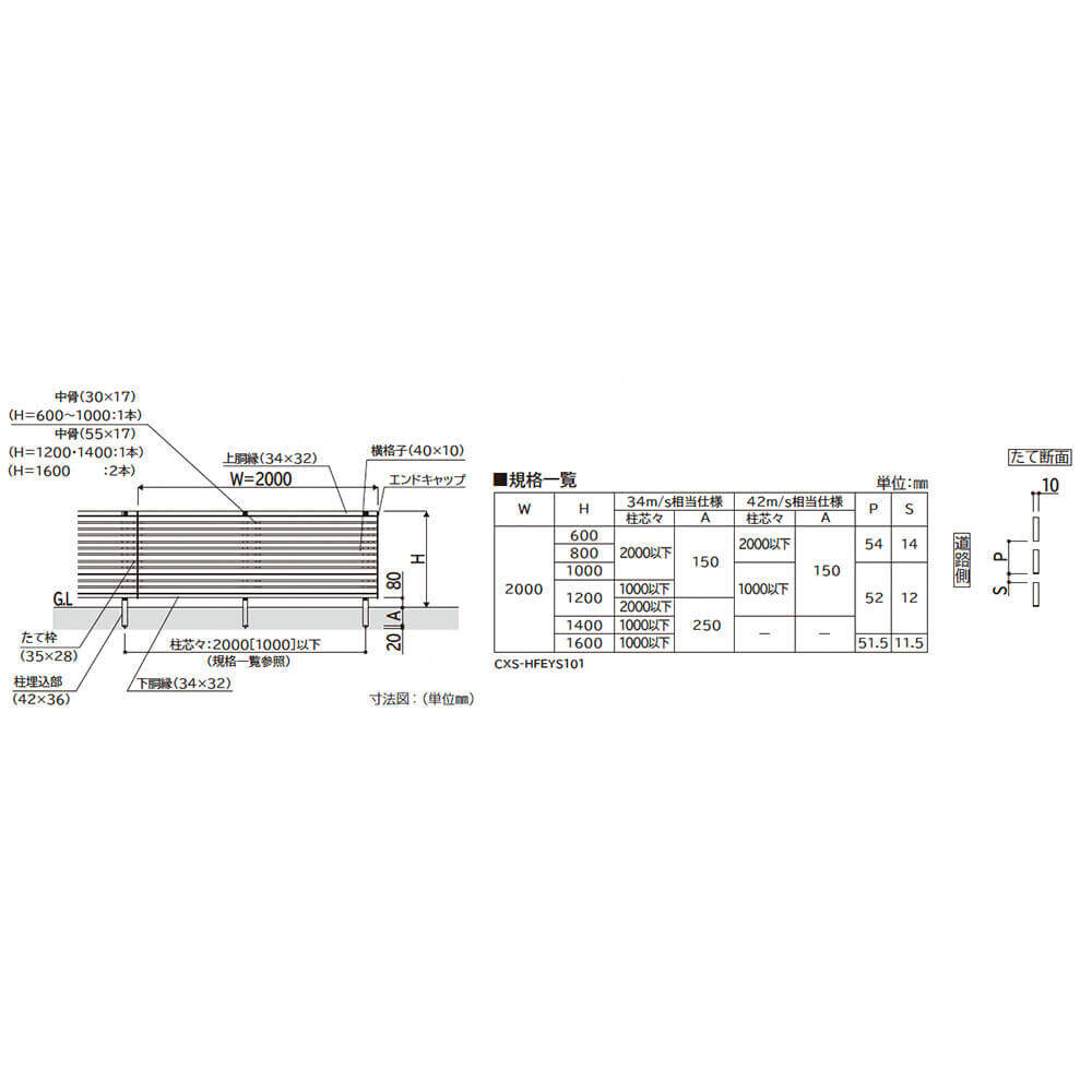 YKKAP YKK シンプレオフェンス YS1型 横スリット 本体 T160 (H1600 高さ160cm) フェンス本体のみ 