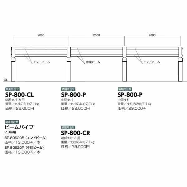 サンポール サポーター ビームパイプ 2.0ｍ エンド用 SP-80S20E - 1