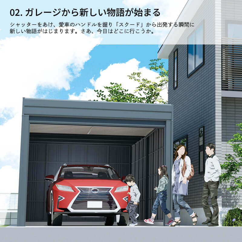 タクボ物置 ガレージ カールフォーマ スクード YL-S3160-2 多雪型 標準屋根 巻上げシャッター扉 2台用 