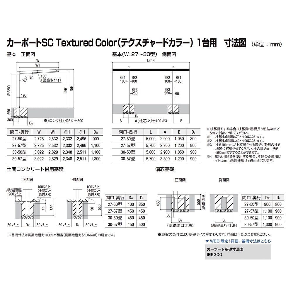 【商品のみ】 LIXIL リクシル カーポートSC Textured Color(テクスチャードカラー) 1台用 30-50型 ロング柱(H25) 幅3m 奥行5.0m 高さ2.5m 
