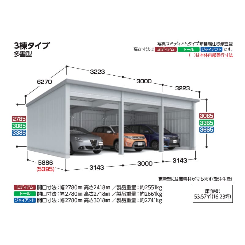 稲葉製作所 イナバ倉庫 SGN-358GUN-3 多雪型 ジャイアントタイプ 布基礎仕様 幅9.2m 奥行5.8m 高さ3.6m 