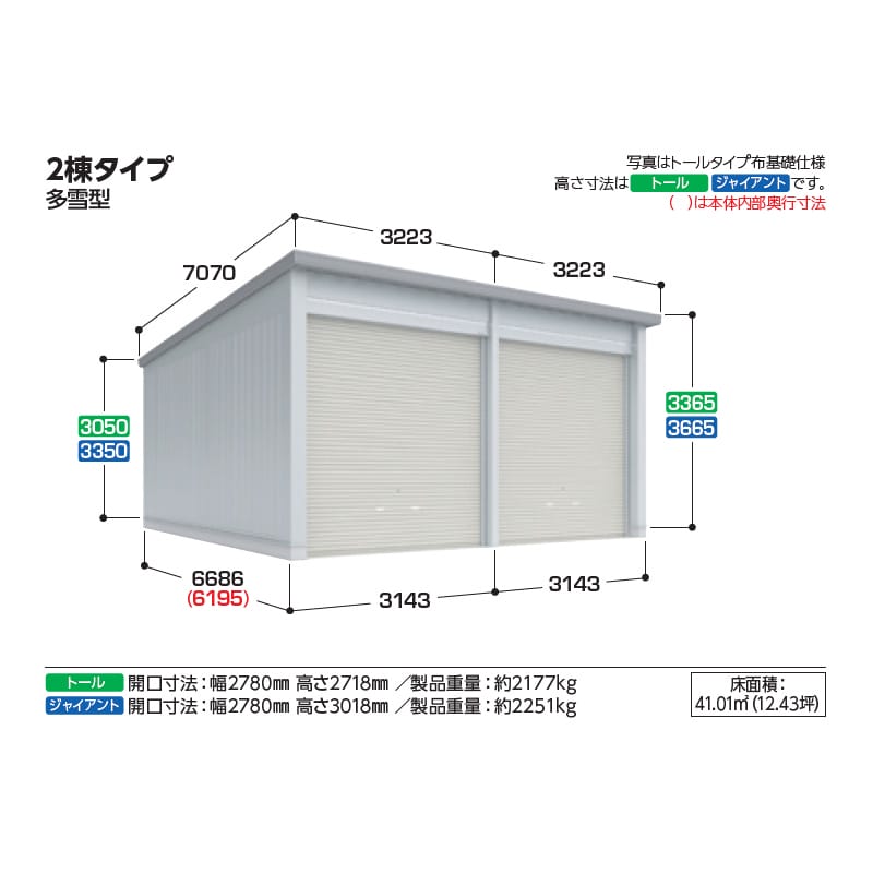 稲葉製作所 イナバ倉庫 SGN-366TUN-2 多雪型 トールタイプ 布基礎仕様 幅6.2m 奥行6.6m 高さ3.3m 
