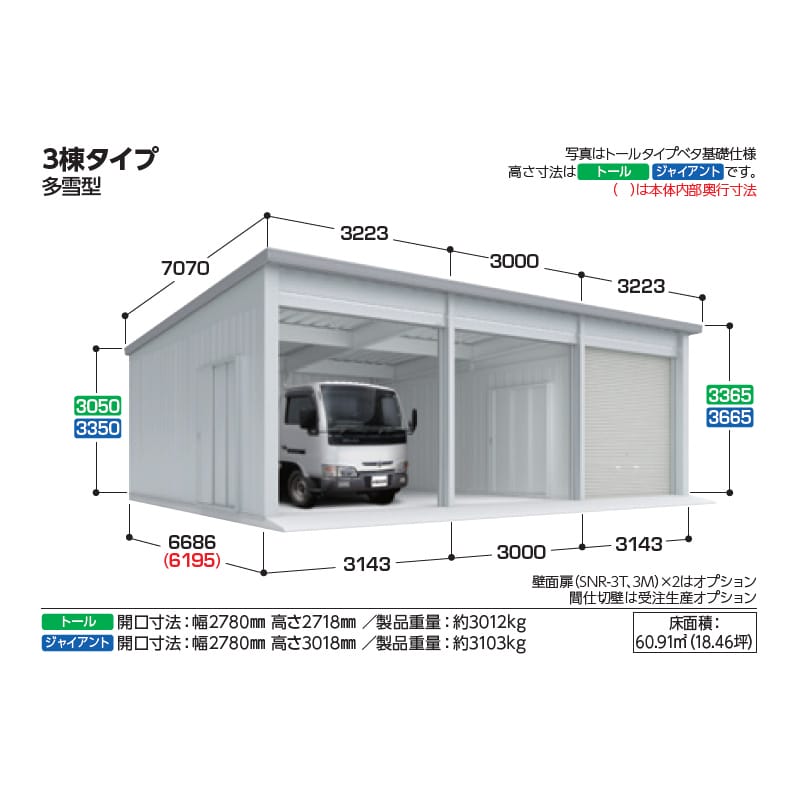 稲葉製作所 イナバ倉庫 SGN-366GUB-3 多雪型 ジャイアントタイプ ベタ基礎仕様 幅9.2m 奥行6.6m 高さ3.6m 