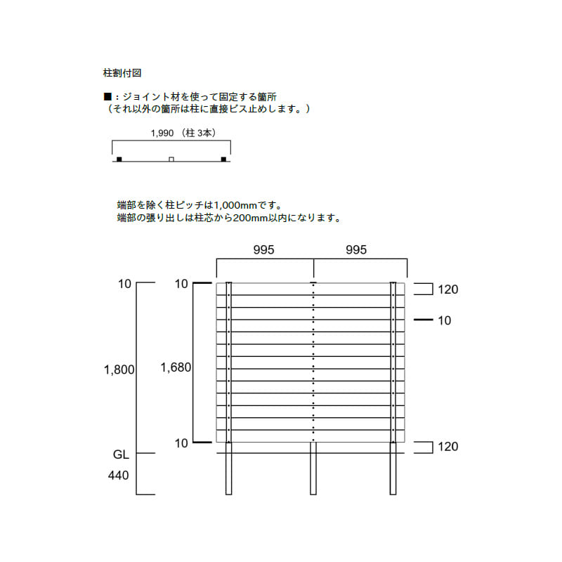 エクスタイル アーバンフェンス SANDINGタイプ 1スパンセット 長さ2m×高さ180cm 板材13段 隙間10mm 