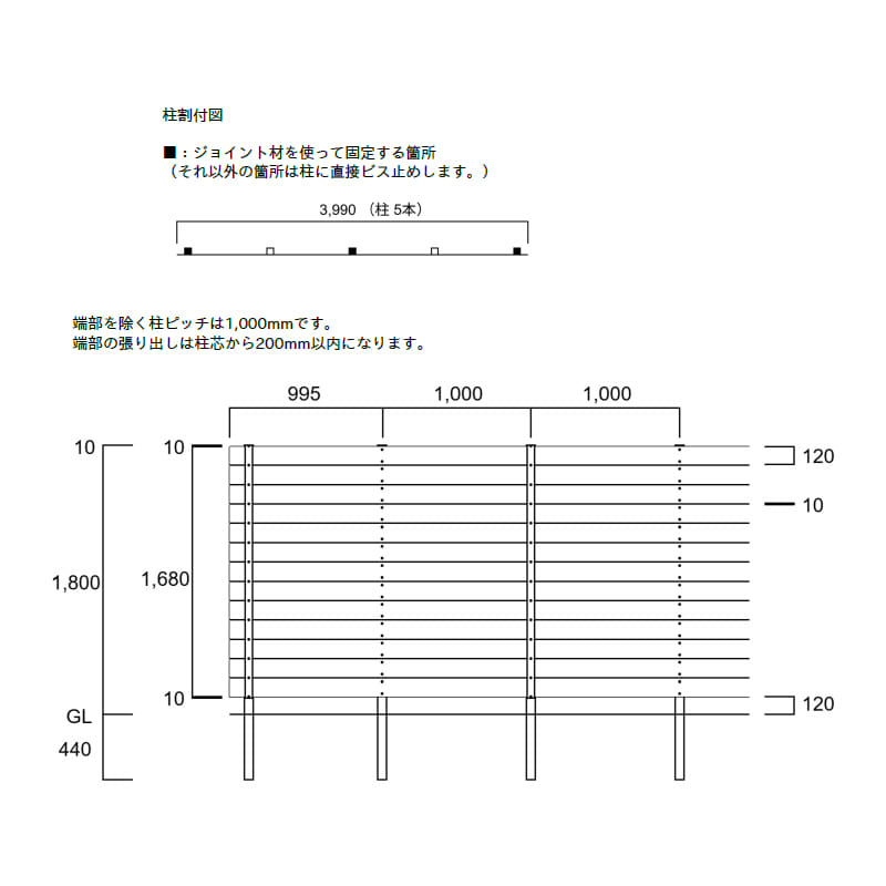 エクスタイル アーバンフェンス SANDINGタイプ 2スパンセット 長さ4m×高さ180cm 板材13段 隙間10mm 
