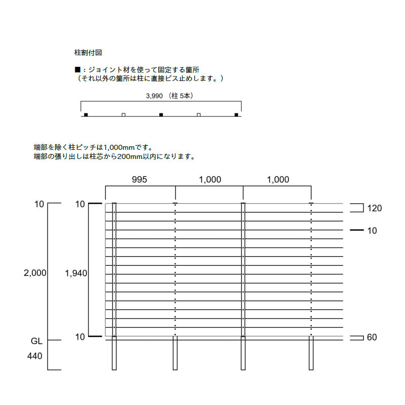 エクスタイル アーバンフェンス SANDINGタイプ 2スパンセット 長さ4m×高さ200cm 板材15段 隙間10mm 
