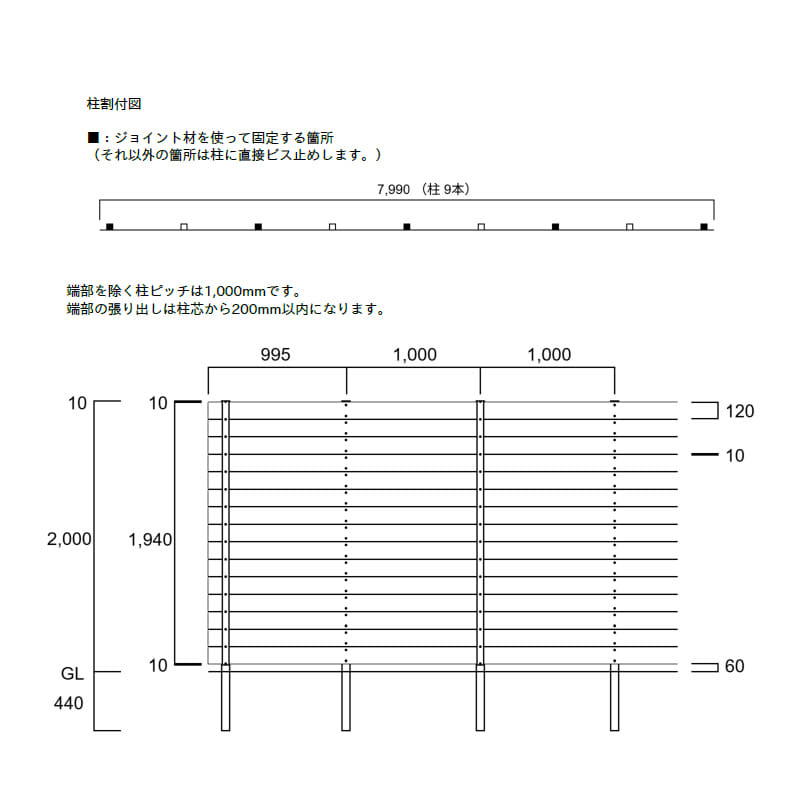 エクスタイル アーバンフェンス SANDINGタイプ 4スパンセット 長さ8m×高さ200cm 板材15段 隙間10mm 