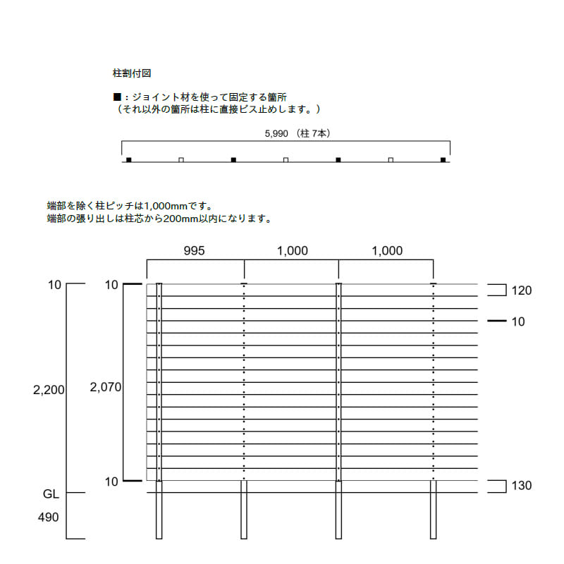 エクスタイル アーバンフェンス SANDINGタイプ 3スパンセット 長さ6m×高さ220cm 板材16段 隙間10mm 