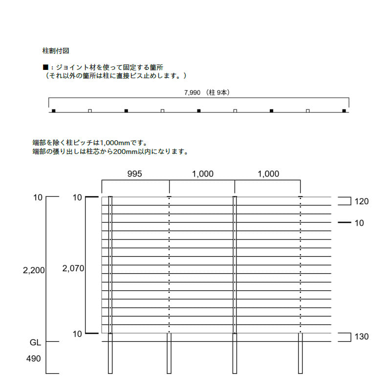 エクスタイル アーバンフェンス SANDINGタイプ 4スパンセット 長さ8m×高さ220cm 板材16段 隙間10mm 