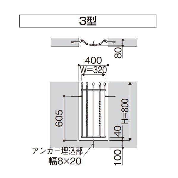 YKK シャローネシリーズ トラディシオン フィックスフェンス3型 04-08 本体 1枚 BFC-F3 『アルミフェンス 柵』 