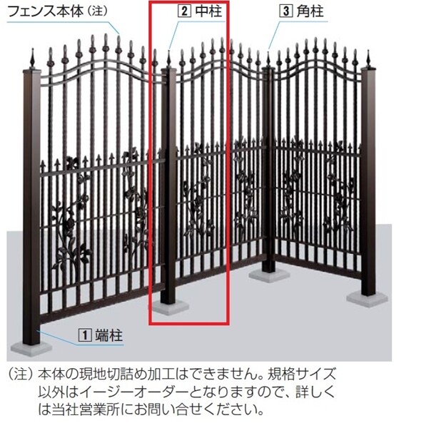 YKK シャローネフェンス用 中柱 T140 カームブラック