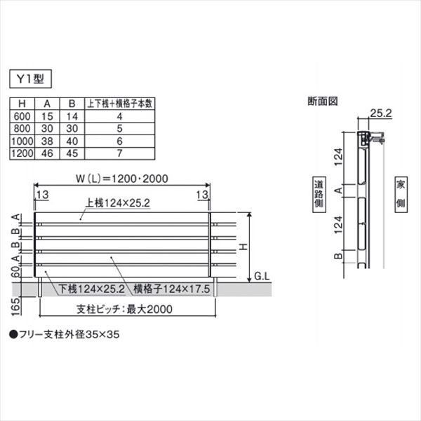 三協アルミ フレイナ Y1型 本体 フリー支柱タイプ 2006 『柵 高さ H600ｍｍ用 腐らない木調アルミフェンス』 木調色