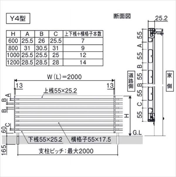 三協アルミ フレイナ Y4型 本体 フリー支柱タイプ 2012 『柵 高さ H1200ｍｍ用 腐らない木調アルミフェンス』 木調色