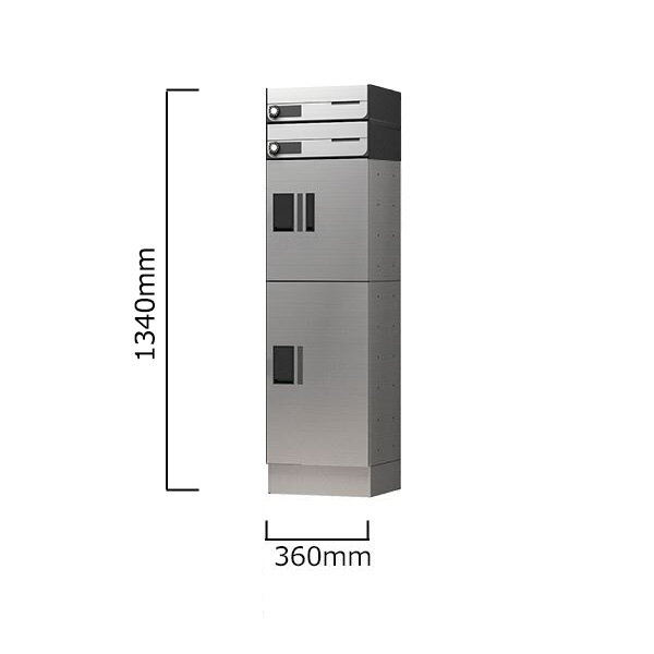 ナスタ 宅配ボックス プチ宅+ポスト組み合わせ例 4戸用幅木仕様 前入れ前出し ポスト2個仕様 