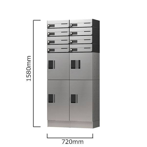 ナスタ 宅配ボックス プチ宅+ポスト組み合わせ例 8戸用幅木仕様 前入れ前出し『マンション用』 