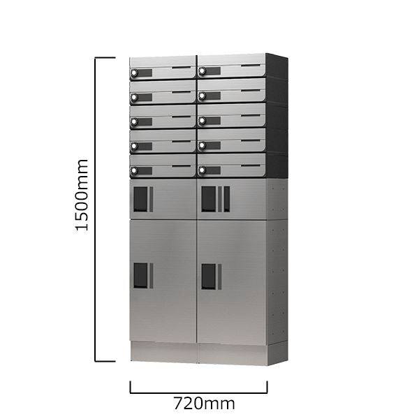 ナスタ 宅配ボックス プチ宅+ポスト組み合わせ例 10戸用幅木仕様 前入れ前出し『マンション用』 