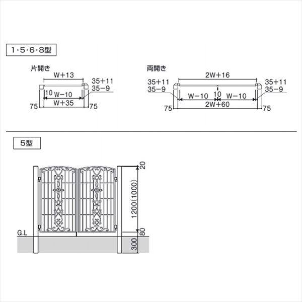 三協アルミ 門扉 プロヴァンス 6型 両開きセット 門柱タイプ 0610 アートブラック（KA） - 3