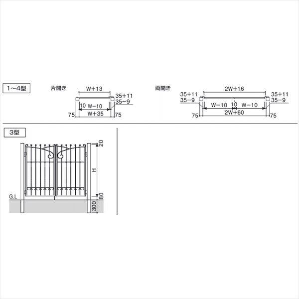 三協アルミ 門扉 プロヴァンス 3型 片開きセット 門柱タイプ 0610 アートブラック（KA） 