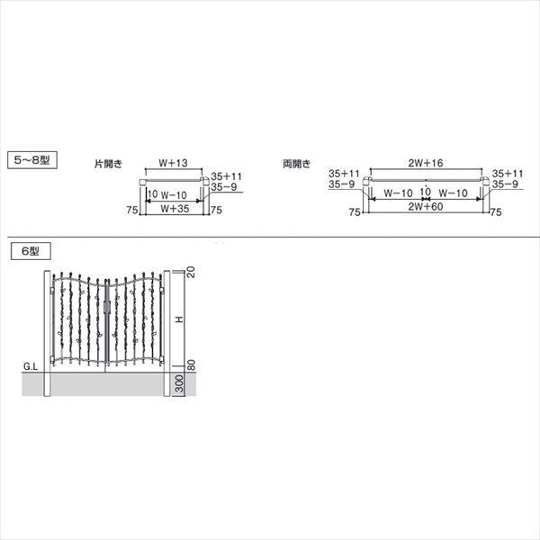 三協アルミ 門扉 プロヴァンス 6型 片開きセット 門柱タイプ 0710 アートブラック（KA） 