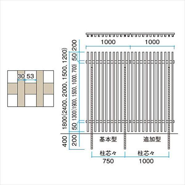 タカショー エバーアートフェンス 千本格子足付ユニット30×50(格子すき間53mm) W1000×H1500　追加型 ラッピングカラー