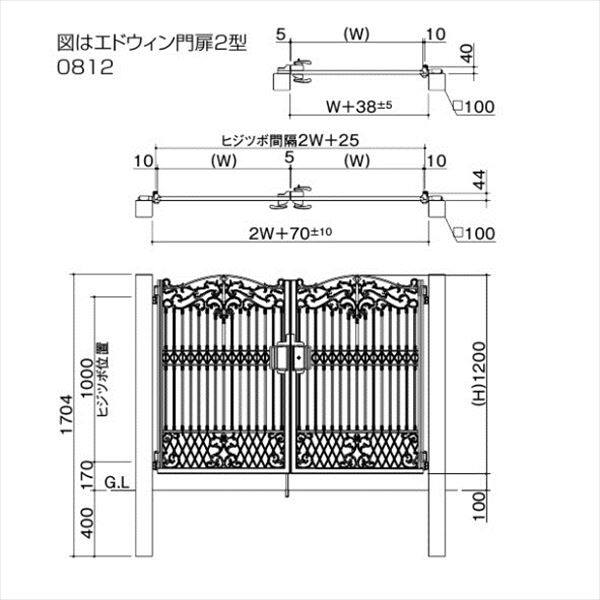 四国化成 エドウィン門扉 2型 柱仕様 片開きセット 0812 ブラックつや消し