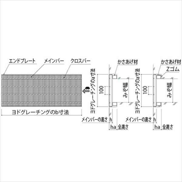 個人宅配不可 法人様限定 ヨドコウ　ヨドグレーチング　細目かさあげみぞぶた（国土交通省型・ゴム付き）　ノンスリップグレーチング　荷重：T14　7KBS56h50-3 