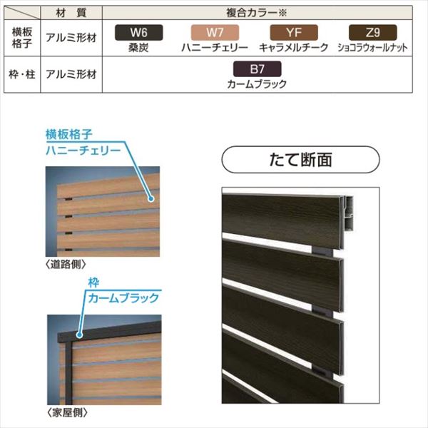 YKKAP YKK ルシアスフェンス H07型 リブモール 本体 木調色 T100 H1000 高さ100cm フェンス本体のみ 木調カラー