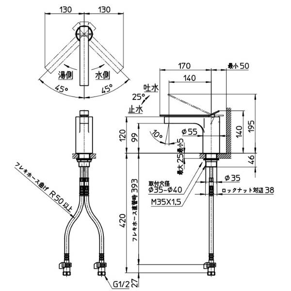 三栄水栓製作所 水栓金具 SUTTO シングルワンホール洗面混合栓 K4731NJV-13 