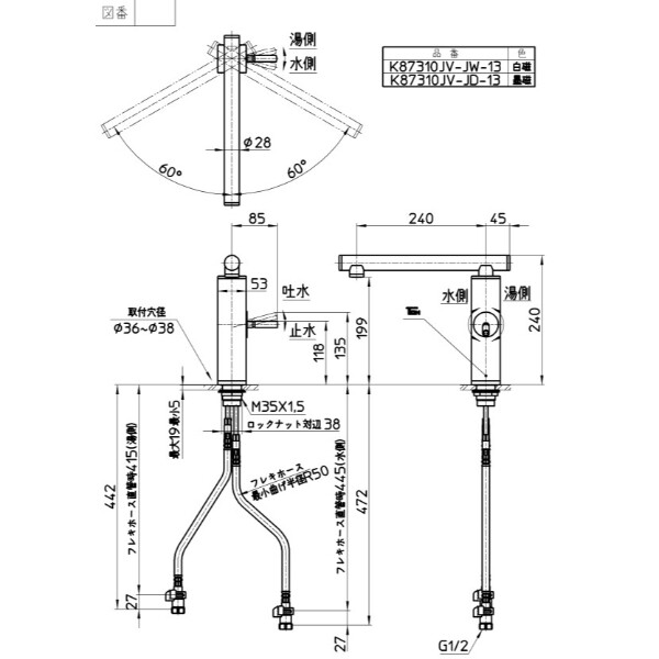 三栄水栓製作所 水栓金具 TOH シングルワンホール混合栓 K87310JV-JW-13 白磁 ＊受注生産品です 