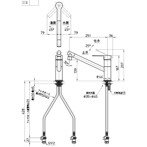 三栄水栓製作所 水栓金具 column シングルワンホール混合栓 K875JDVZ-1-13 