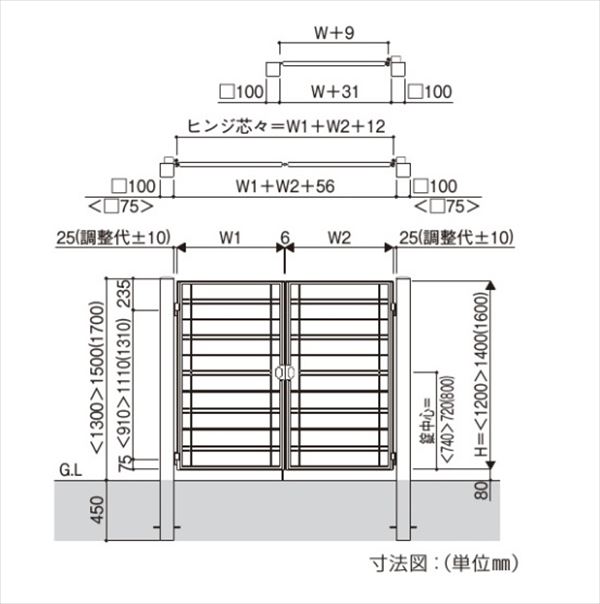 YKKAP シャローネ門扉 SB01型 両開き 門柱仕様 08-16 