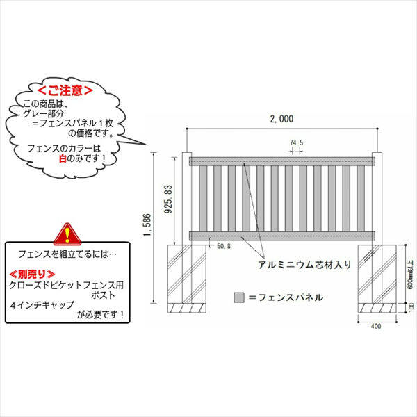スプレッドイーグルズ　クローズドピケットフェンス　CL1-3H65W　＊本体1枚の価格です　『樹脂フェンス　柵』 