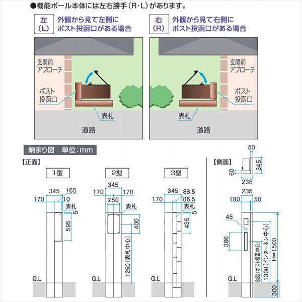 三協アルミ セレージュ 1型 組み合わせセット クールモダンスタイル 2019-1 機能門柱：内蔵タイプ ＊表札はネームシールです ＊インターホンは別売 『機能門柱 機能ポール』 