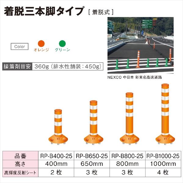 保安道路企画 ラウンドポスト 250台座 着脱3本脚タイプ H=800 RP-B800-25 『車止め ポール』 