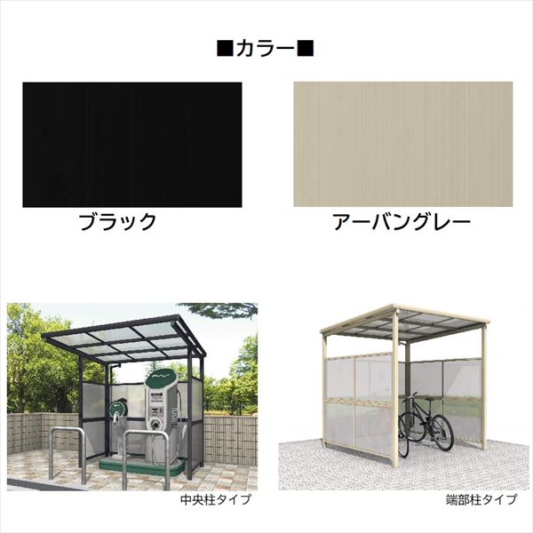 三協アルミ ベルフラット パネル2段 コ型(パネル３面) 中央柱タイプ ポリカーボネート板 間口22 KLBS-M2221C-WK 『サイクルポート 自転車置場 屋根』 