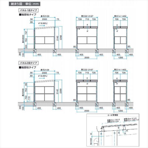 サイクルポート 三協アルミ カムフィエース ミニタイプ 奥行2連結タイプ 2221×2 H18 高さ1800 ポリカ屋根 『サビに強いアルミ製 家庭用 自転車置き場 屋根』 - 1