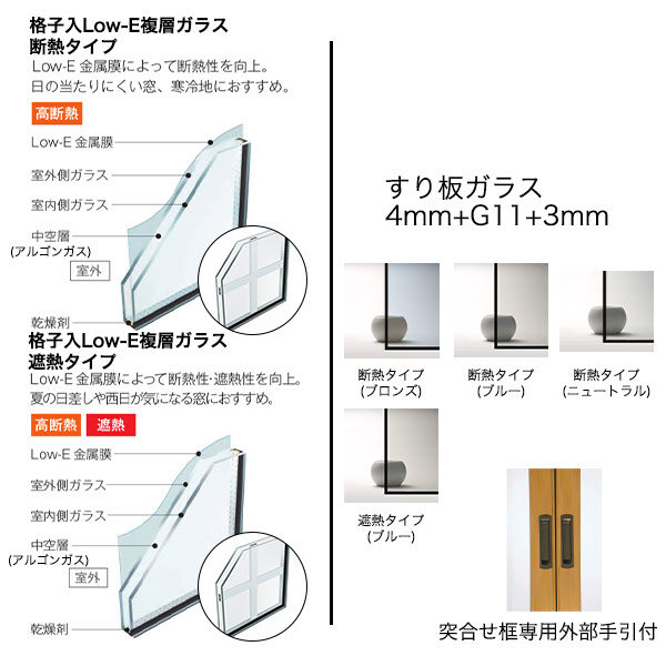 【YKKAP正規ガラス使用】YKK YKKAP マドリモ 内窓 プラマードU 引違い窓(4枚建) 格子入Low-E複層 ガス入ガラス すり板ガラス 4mm+G11+3mm 突合せ框専用外部手引付 幅 1501mm ～ 2000mm 高さ 1801mm ～ 1963mm『 内窓 二重窓 diy 』 