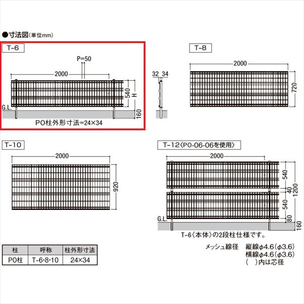 リクシル グリッドフェンスR型 T-6 本体 